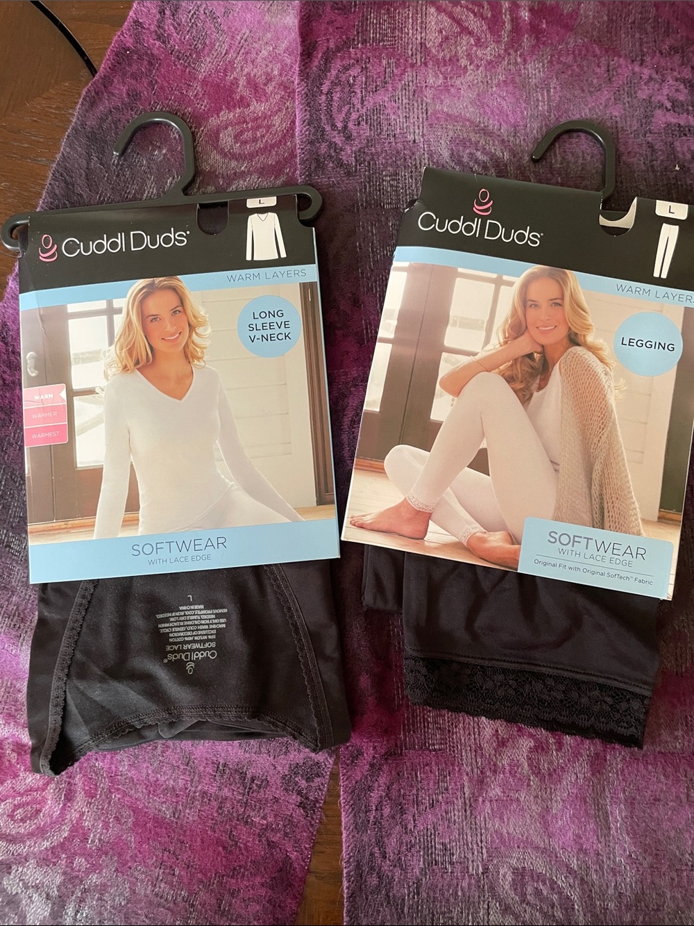 Cuddl Duds Women's Black Softwear Long Sleeve V-Neck Top & Legging Set